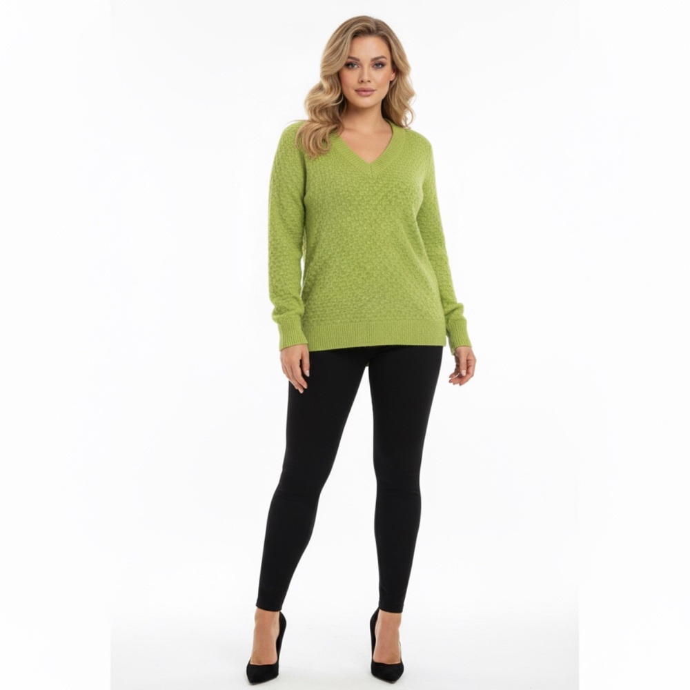 Talbots Classic Green Long Sleeved Cable Knit V-Neck Pima Cotton Sweater XL - Picture 7 of 7